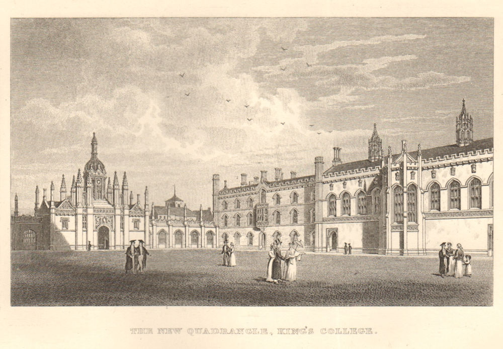 The New Quadrangle, King's College, Cambridge. LE KEUX 1841 old antique print