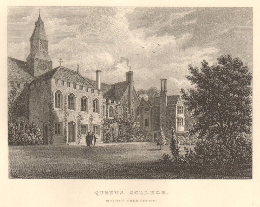 Queen's College -  Walnut Tree Court, Cambridge. LE KEUX 1841 old print