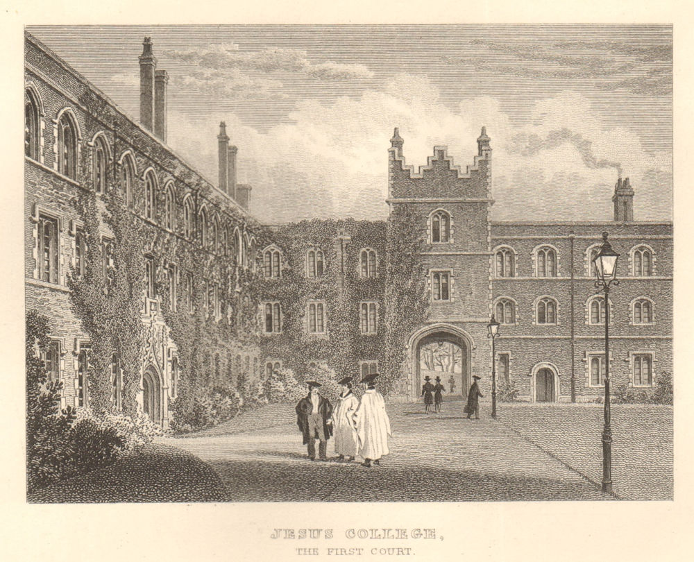 Jesus College - the First Court, Cambridge. LE KEUX 1841 old antique print