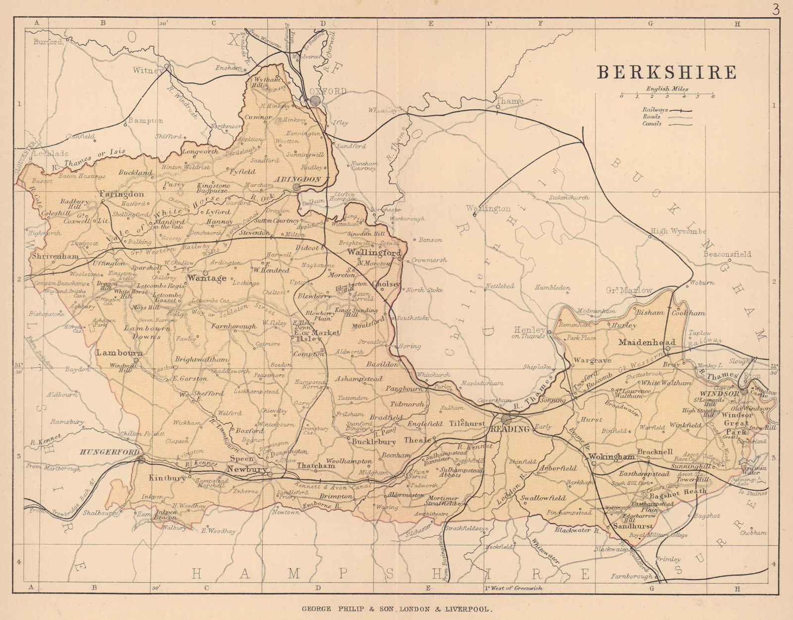 Associate Product BERKSHIRE. Antique county map. Railways roads canals. PHILIP 1885 old
