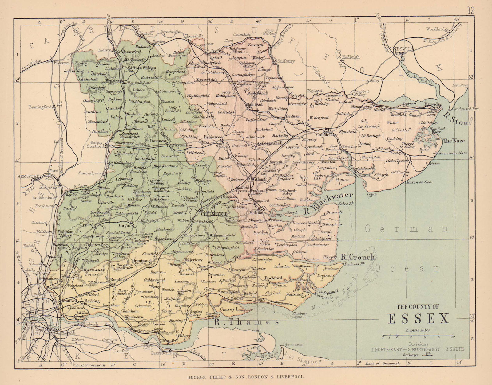Associate Product ESSEX. Antique county map. Railways. Constituencies. PHILIP 1885 old