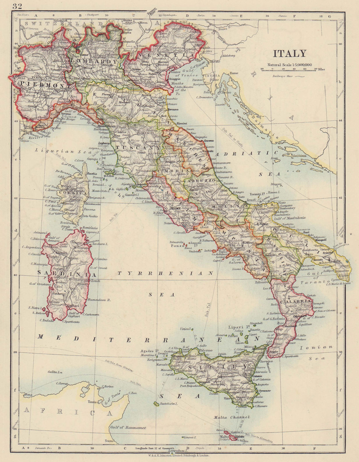 Associate Product ITALY. States/territorial divisions. Without South Tyrol. JOHNSTON 1910 map