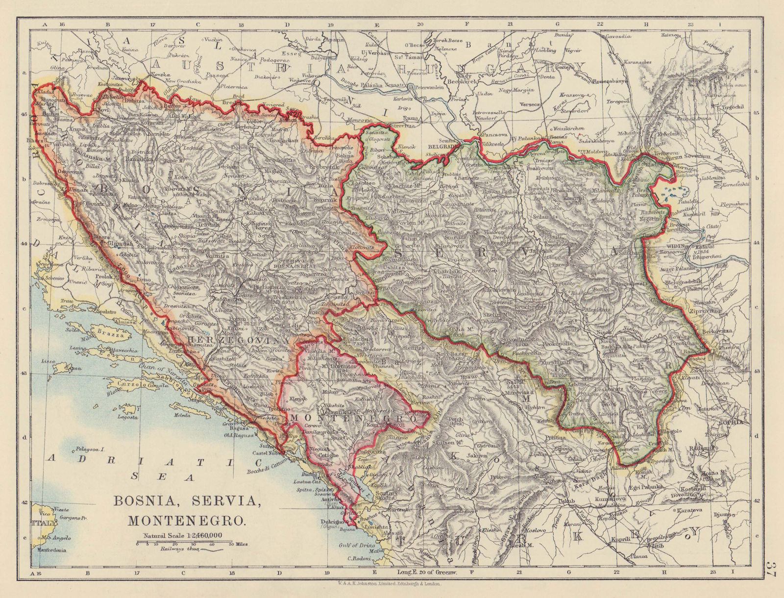 BOSNIA SERVIA MONTENEGRO. Balkans Croatia Serbia Herzegovina. JOHNSTON 1910 map