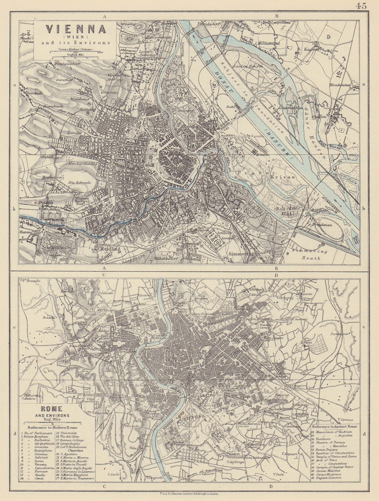 Associate Product VIENNA & ROME. City plans. Wien. Roma. Austria. Italy. JOHNSTON 1910 old map