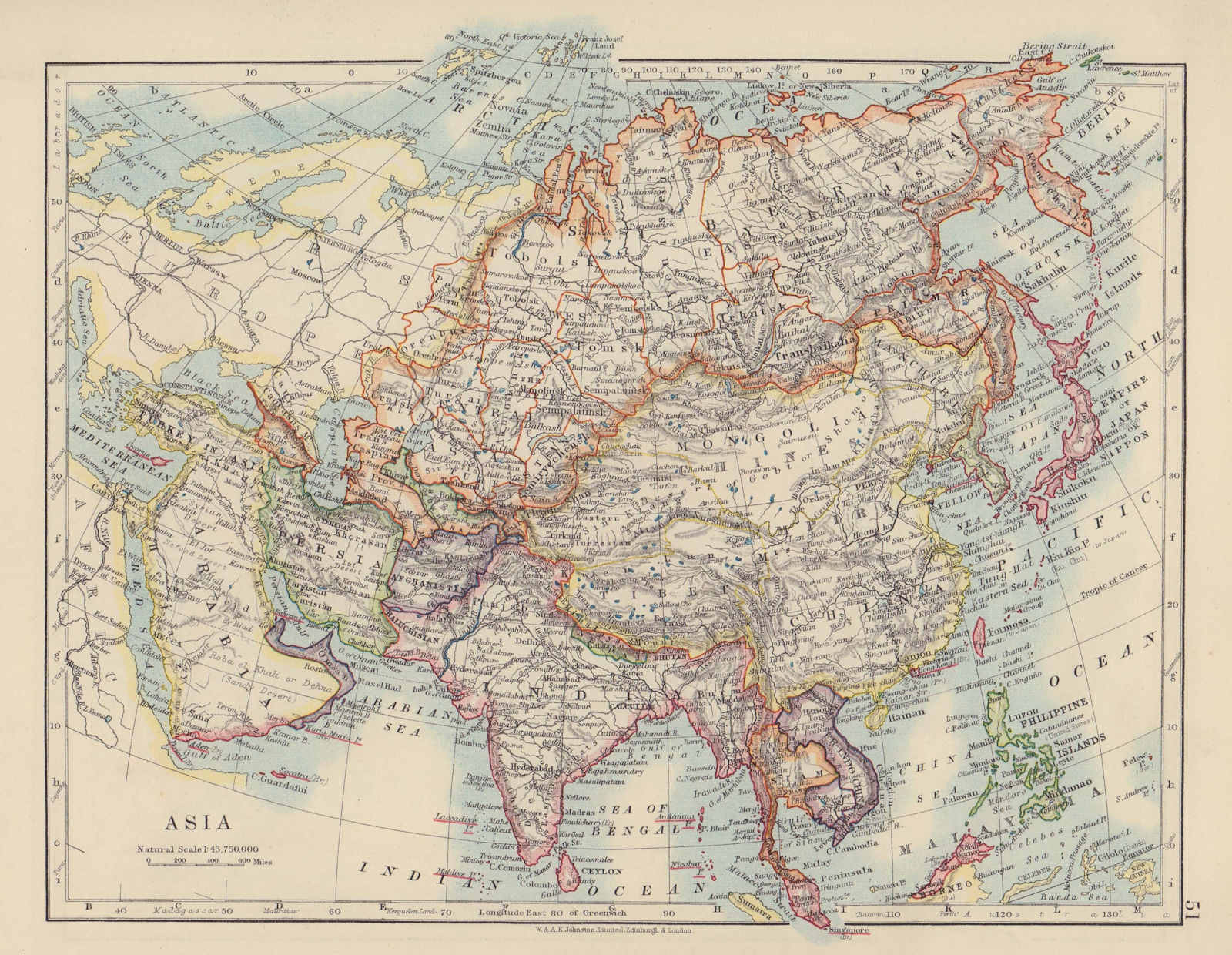 Associate Product ASIA POLITICAL. Persia Siam Hejaz China Japan Korea Turkestan. JOHNSTON 1910 map