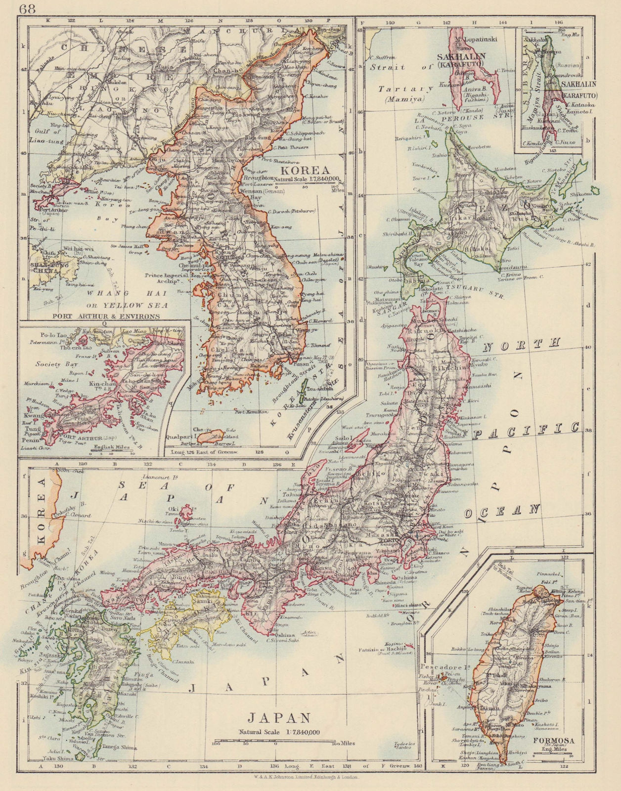 KOREA JAPAN FORMOSA. Taiwan. Hachijo "penal settlement". JOHNSTON 1910 old map