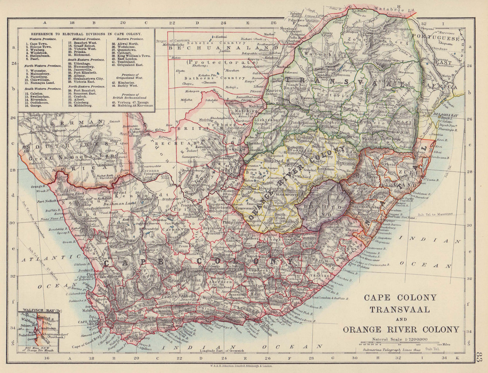 COLONIAL SOUTH AFRICA. Cape Colony. Orange River Colony. Transvaal 1910 map
