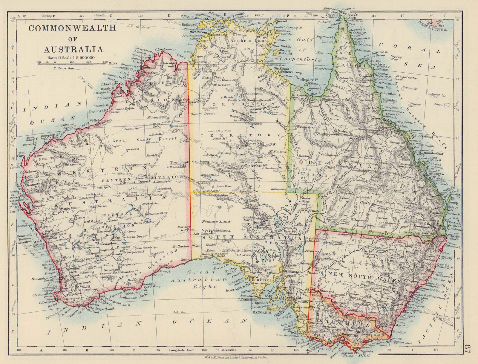AUSTRALIA. States. Showing Northern Territory within SA. JOHNSTON 1910 old map