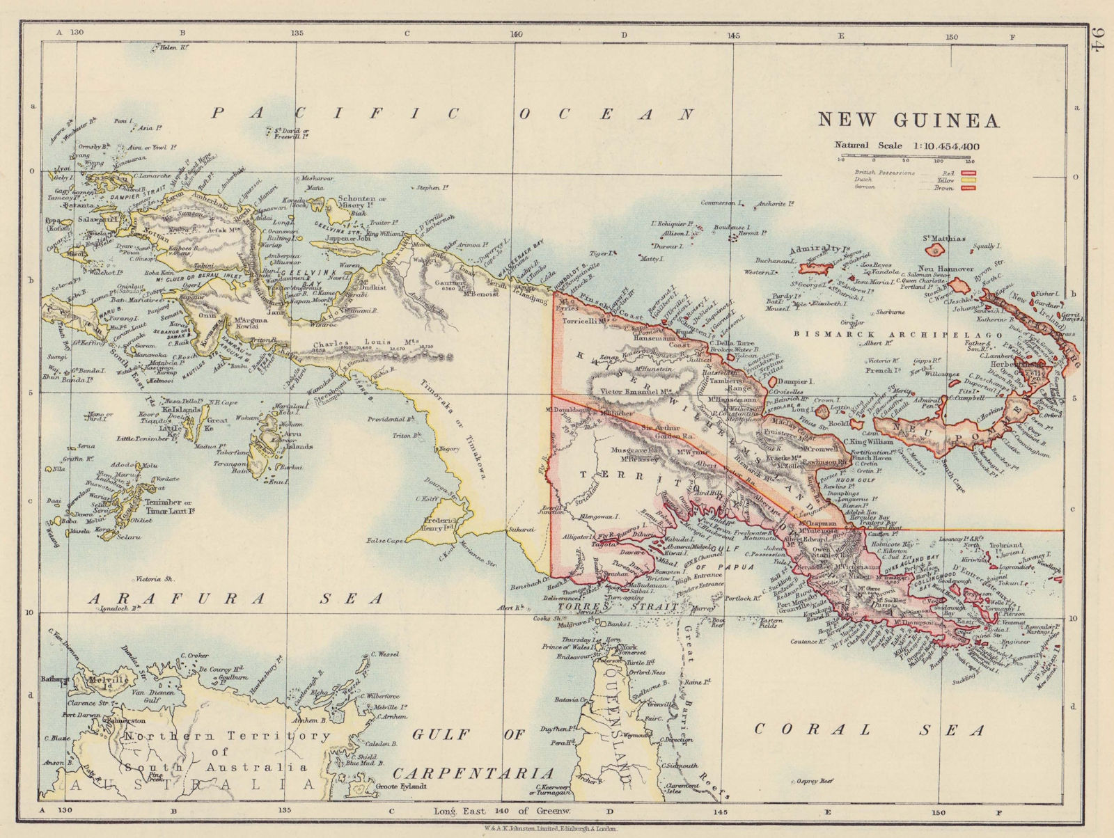 COLONIAL NEW GUINEA. Kaiser Wilhelm Land. British & Dutch New Guinea  1910 map