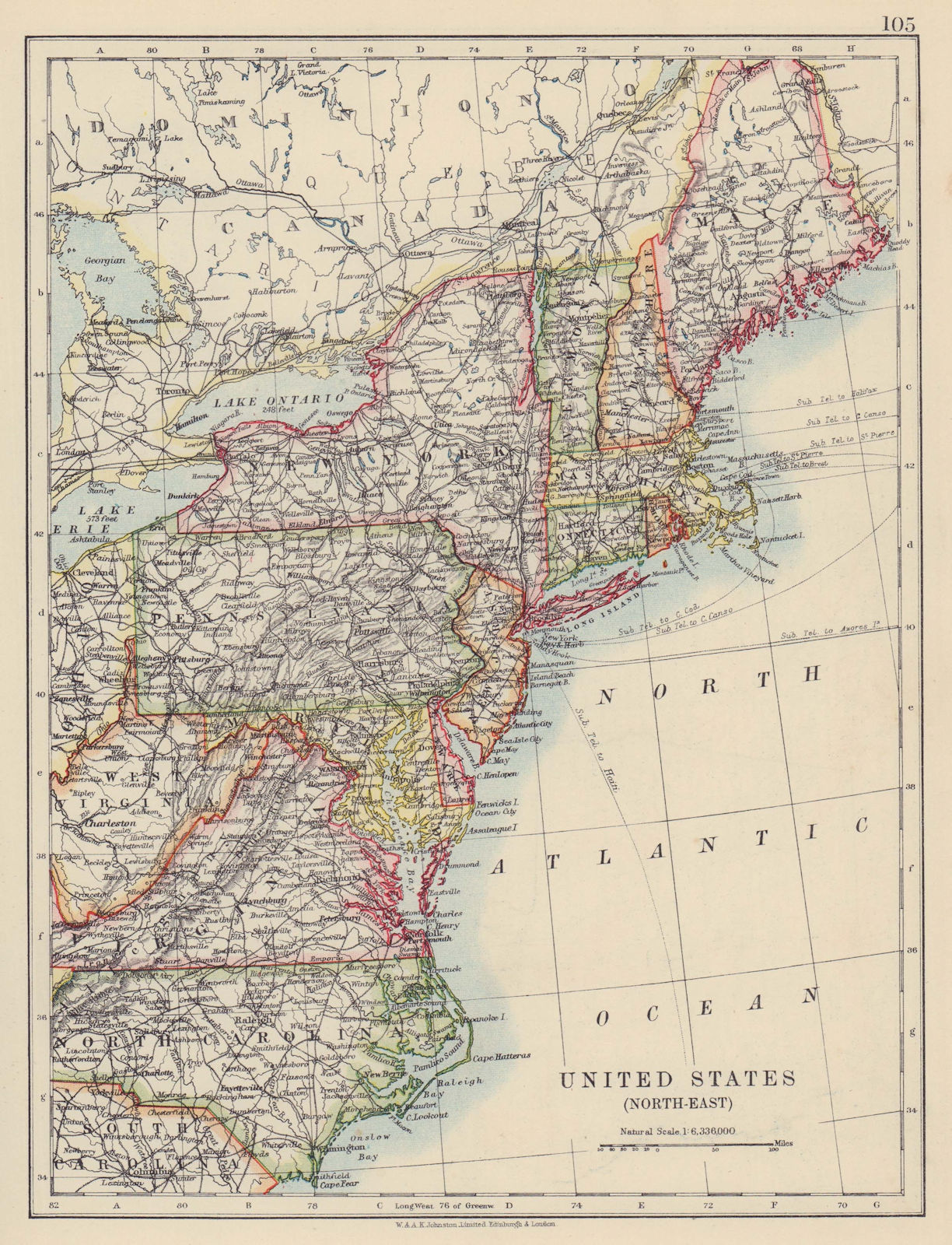 Associate Product UNITED STATES NORTH EAST. New England Appalachia Atlantic states. USA 1910 map