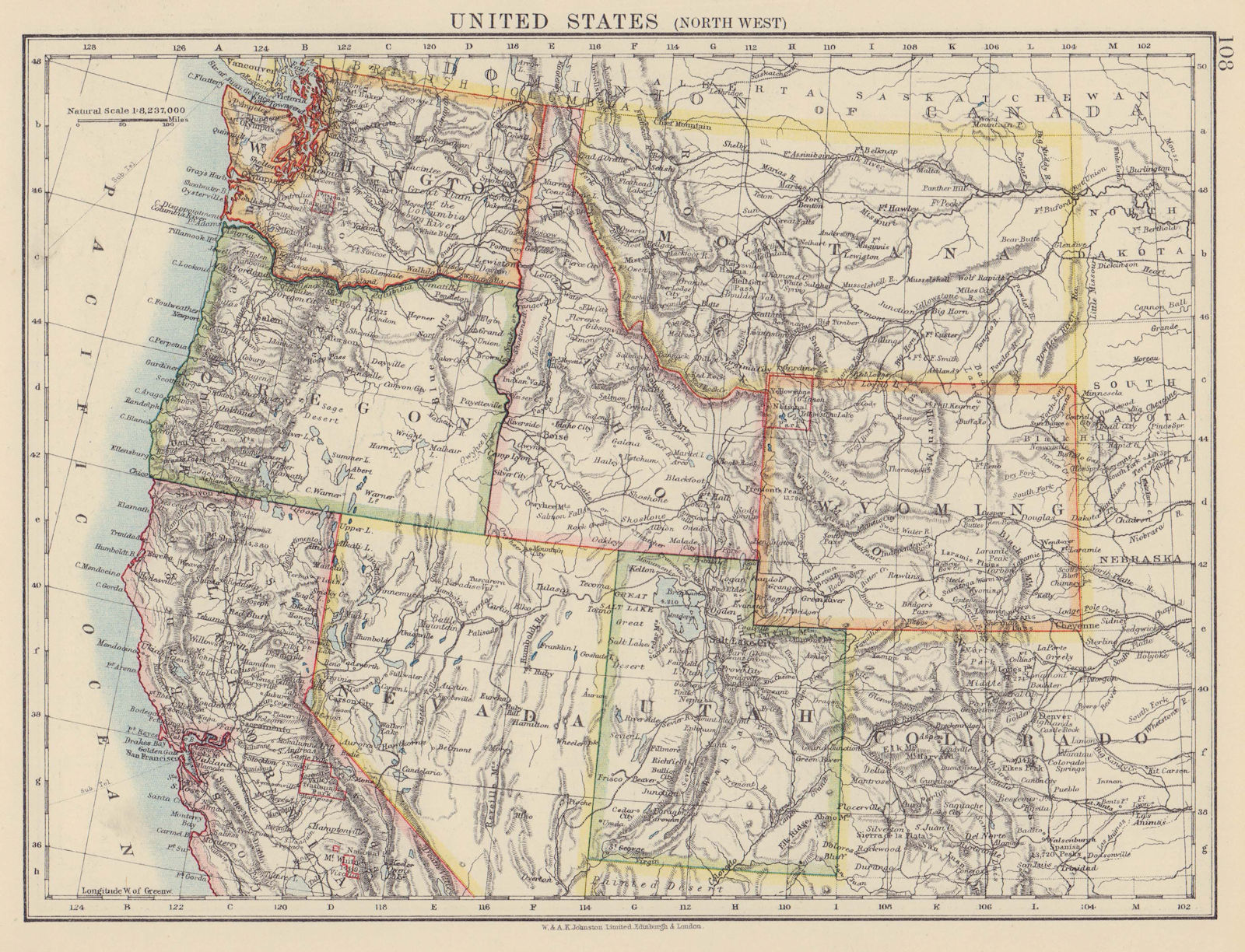 Associate Product USA NORTH WEST. Washington Oregon ID MT WY Utah Nevada CA. JOHNSTON 1910 map