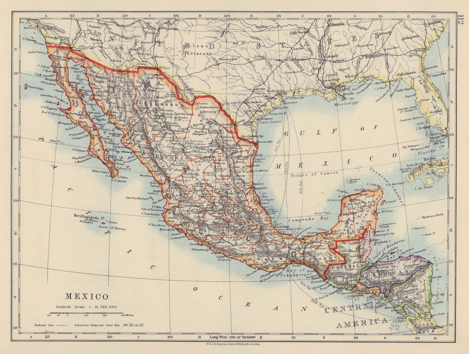 MEXICO & Central America. Guatemala British Honduras &c. JOHNSTON 1910 old map