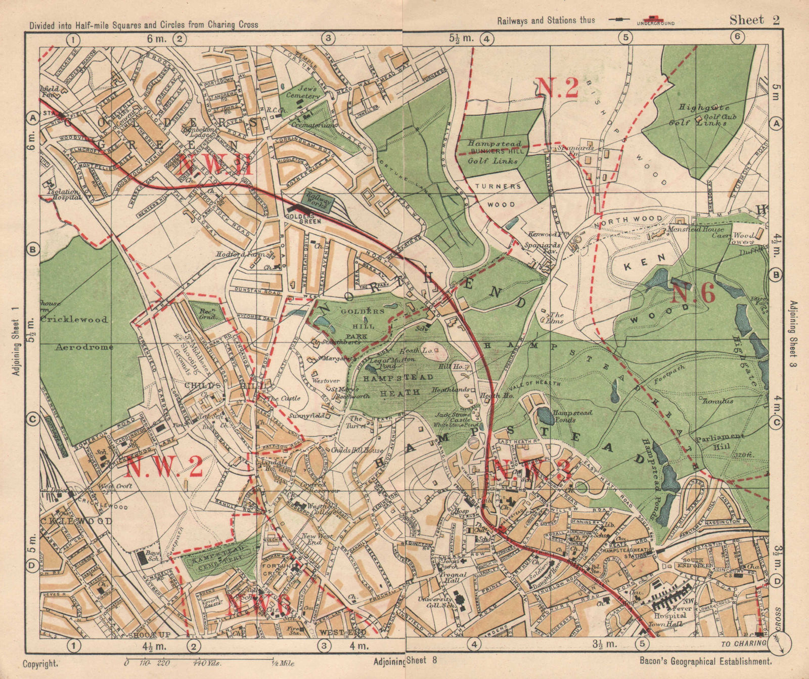 Associate Product NW LONDON. Golders Green Hampstead Child's Hill Cricklewood. BACON 1925 map