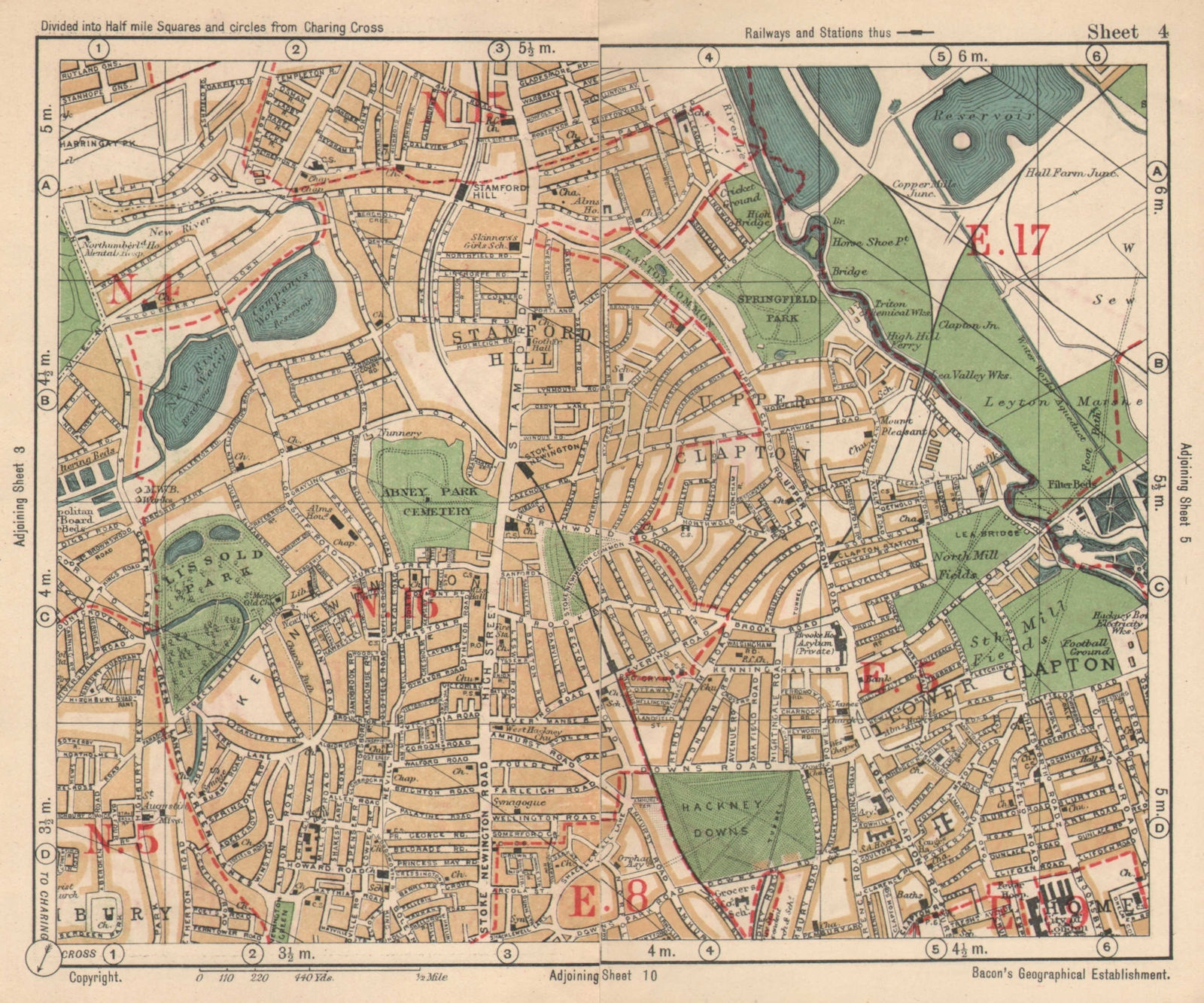 NE LONDON. Stoke Newington Stamford Hill Clapton South Tottenham BACON 1925 map