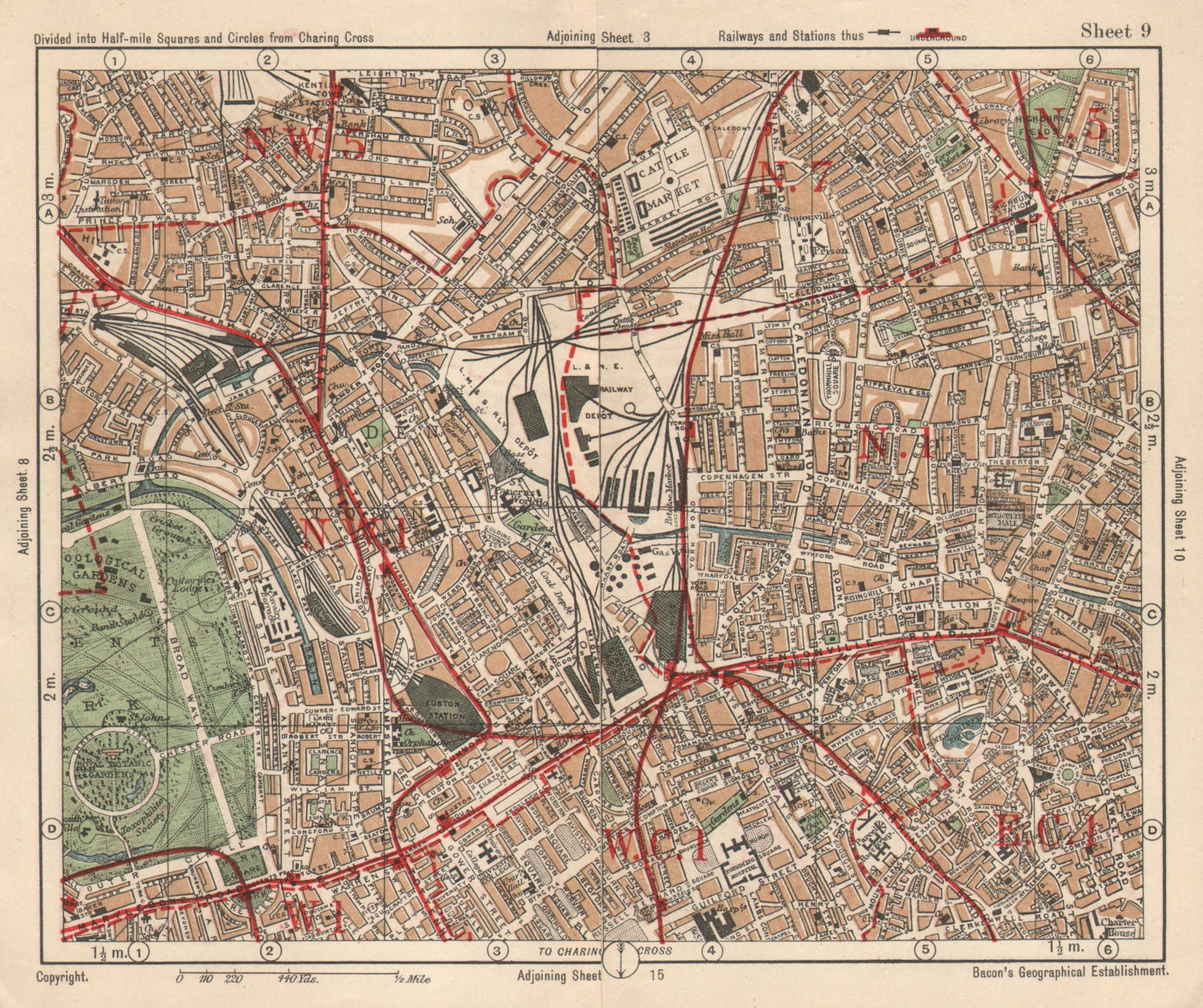 N LONDON. Camden/Kentish Town Clerkenwell Bloomsbury Islington. BACON 1925 map