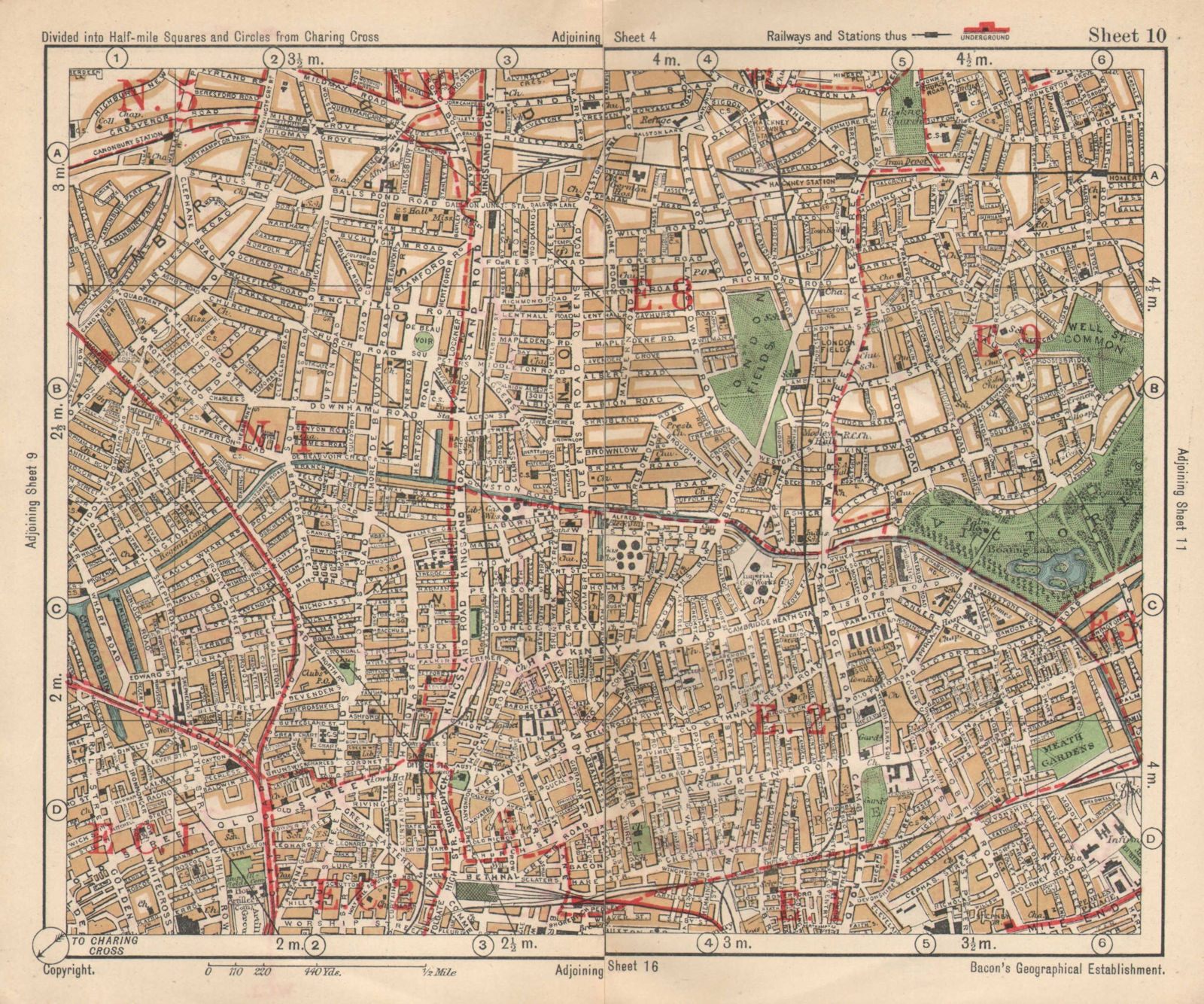 Associate Product NE LONDON. Hackney Bethnal Green Shoreditch Hoxton Canonbury. BACON 1925 map