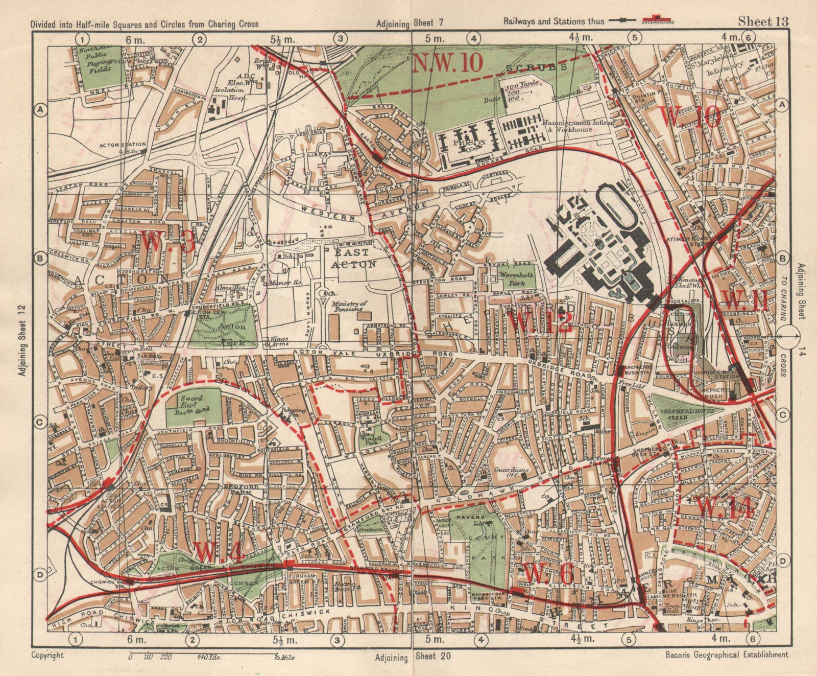 Associate Product W LONDON. Acton Shepherd's Bush Brook Green West Kensington. BACON 1925 map