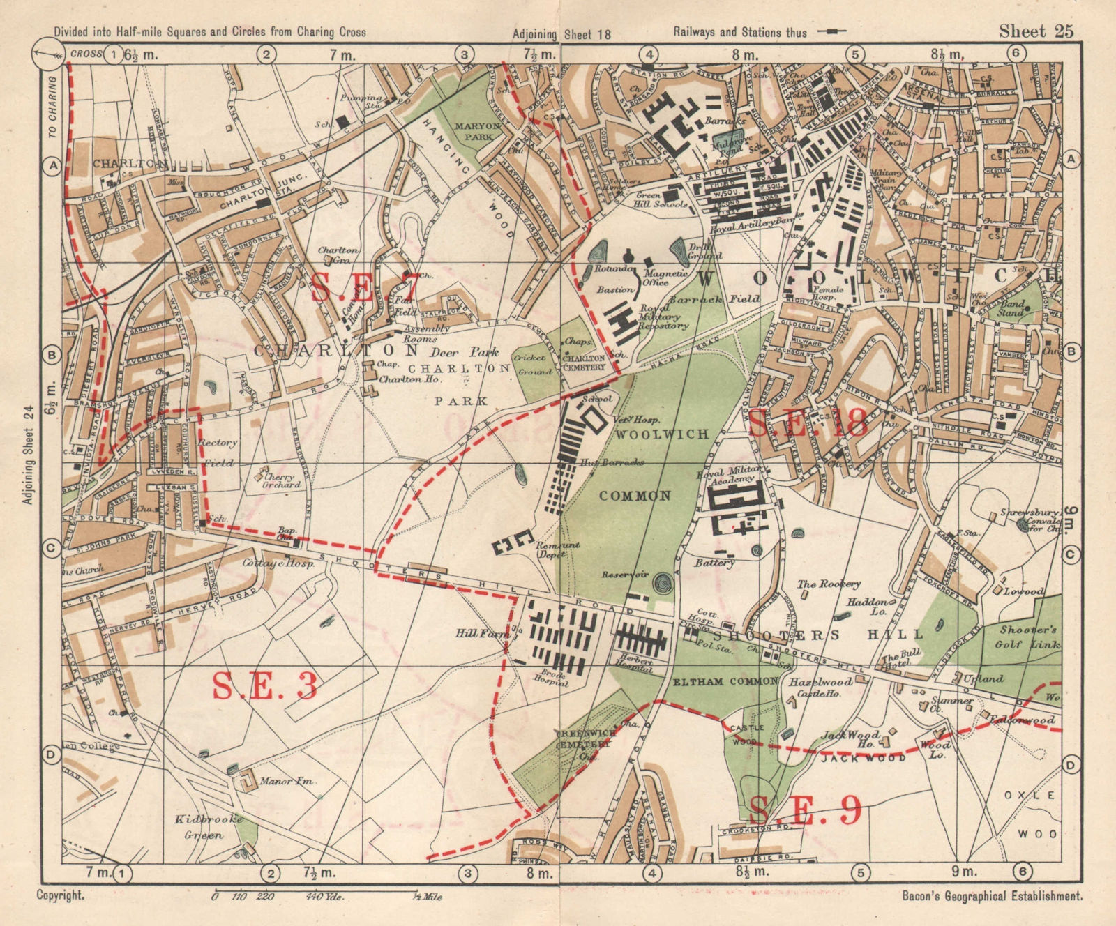 Associate Product SE LONDON. Charlton Woolwich Shooters Hill Eltham Kidbrooke. BACON 1925 map