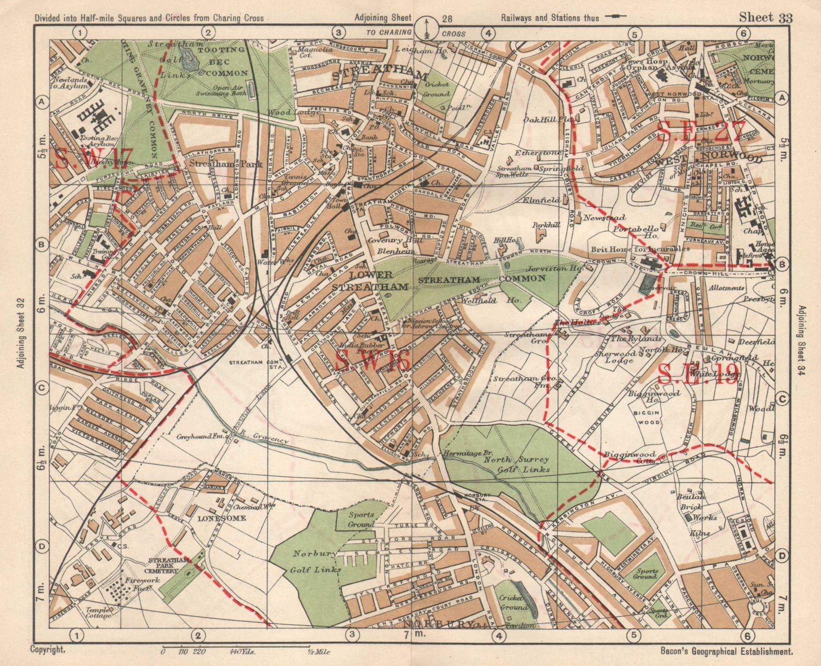Associate Product S LONDON. Streatham/Vale Norbury Tooting Bec West Norwood. BACON 1925 old map
