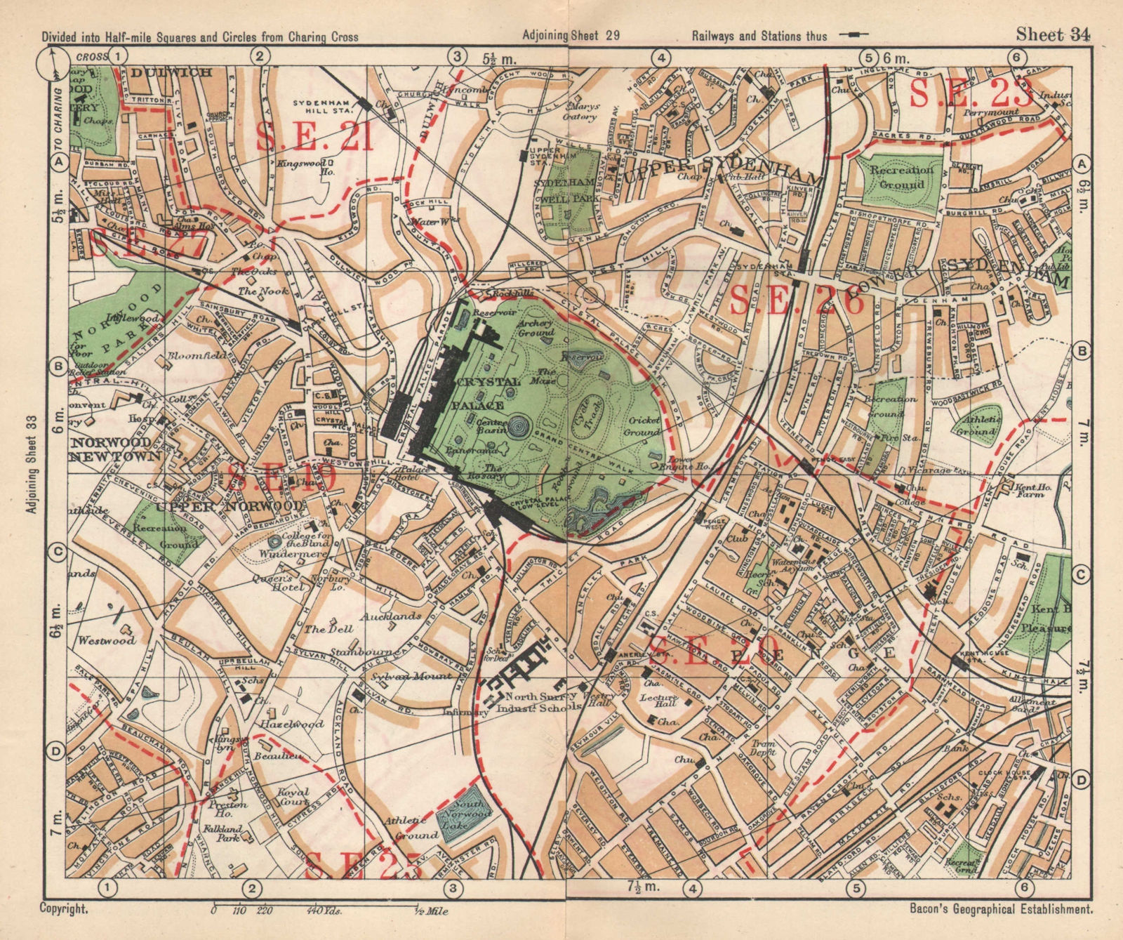 SE LONDON. Sydenham Upper Norwood Crystal Palace Sydenham Penge. BACON 1925 map