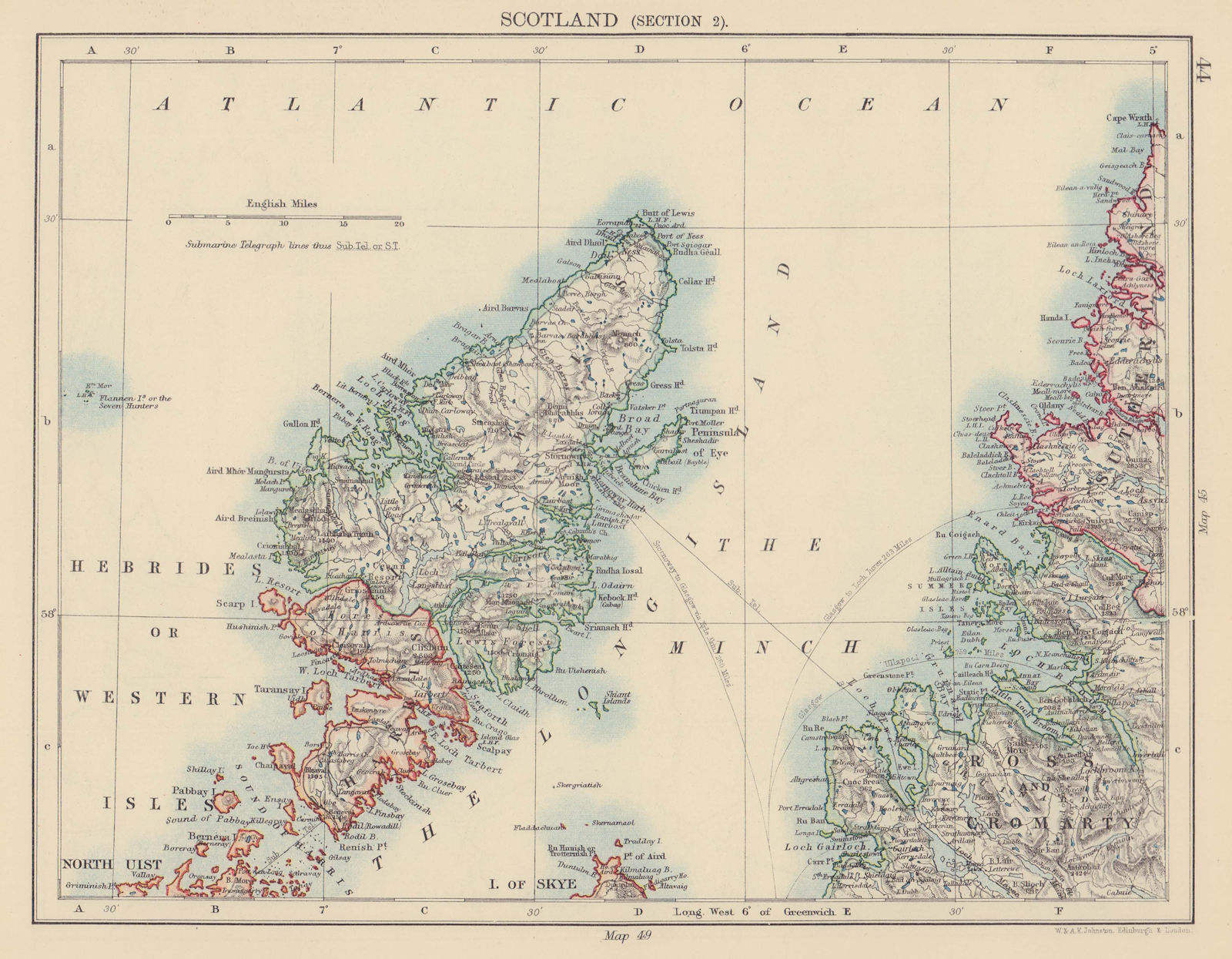 HEBRIDES W ISLES. Harris Lewis Minch Ross Cromarty. Scotland. JOHNSTON 1901 map