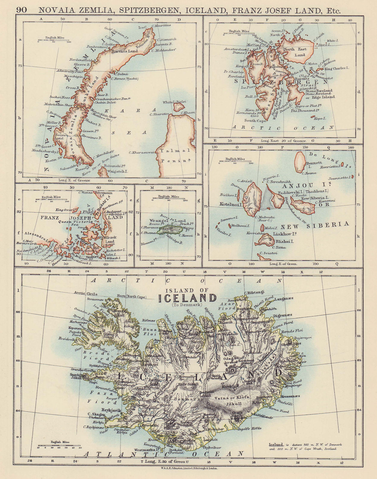ARCTIC ISLANDS Novaia Zemlia Spitsbergen Iceland Franz Josef Land Anjou 1901 map
