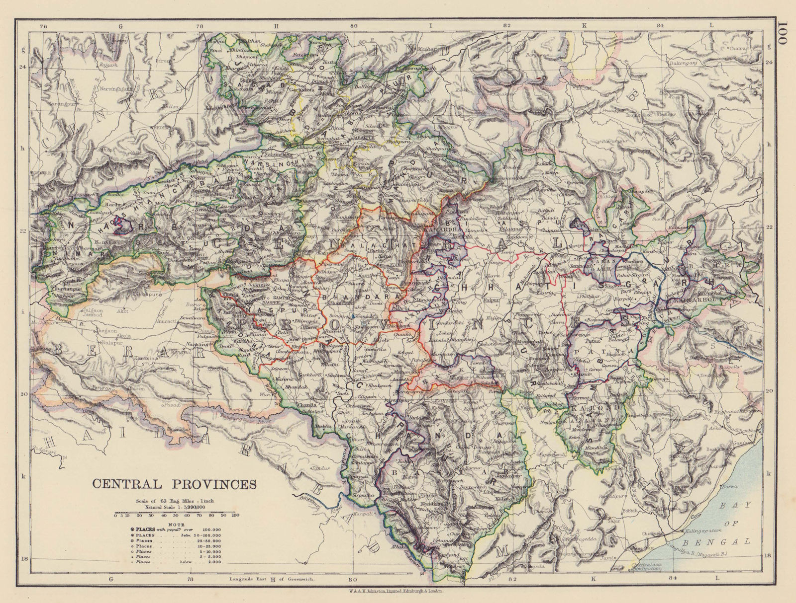 Associate Product BRITISH INDIA. Central Provinces. Railways. JOHNSTON 1901 old antique map