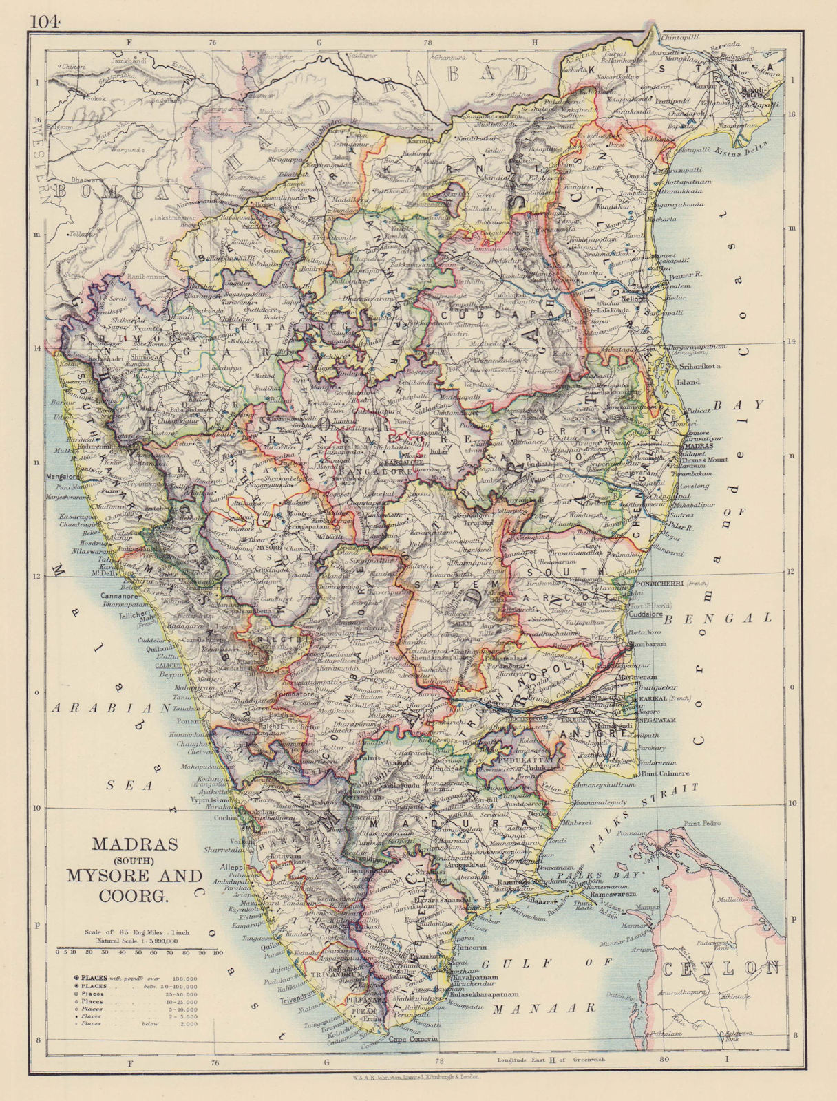 BRITISH INDIA S. Coromandel & Malabar Coasts. Madras (Chennai) Mysore 1901 map