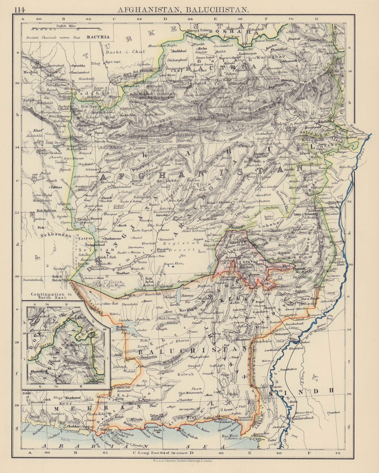 AFGHANISTAN & BRITISH BALUCHISTAN. Kabul. Pakistan. JOHNSTON 1901 old map