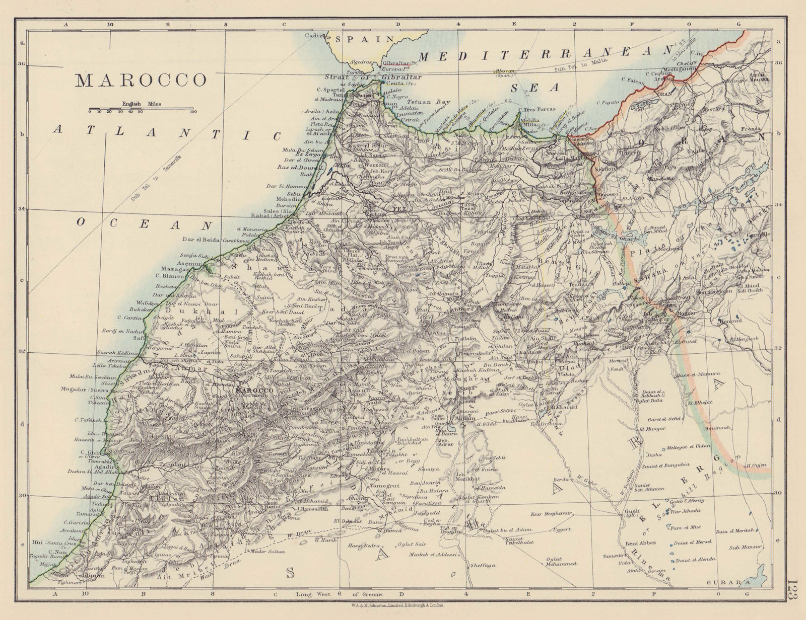 MOROCCO. Showing Atlas Mountains rivers towns. Marrakech. JOHNSTON 1901 map
