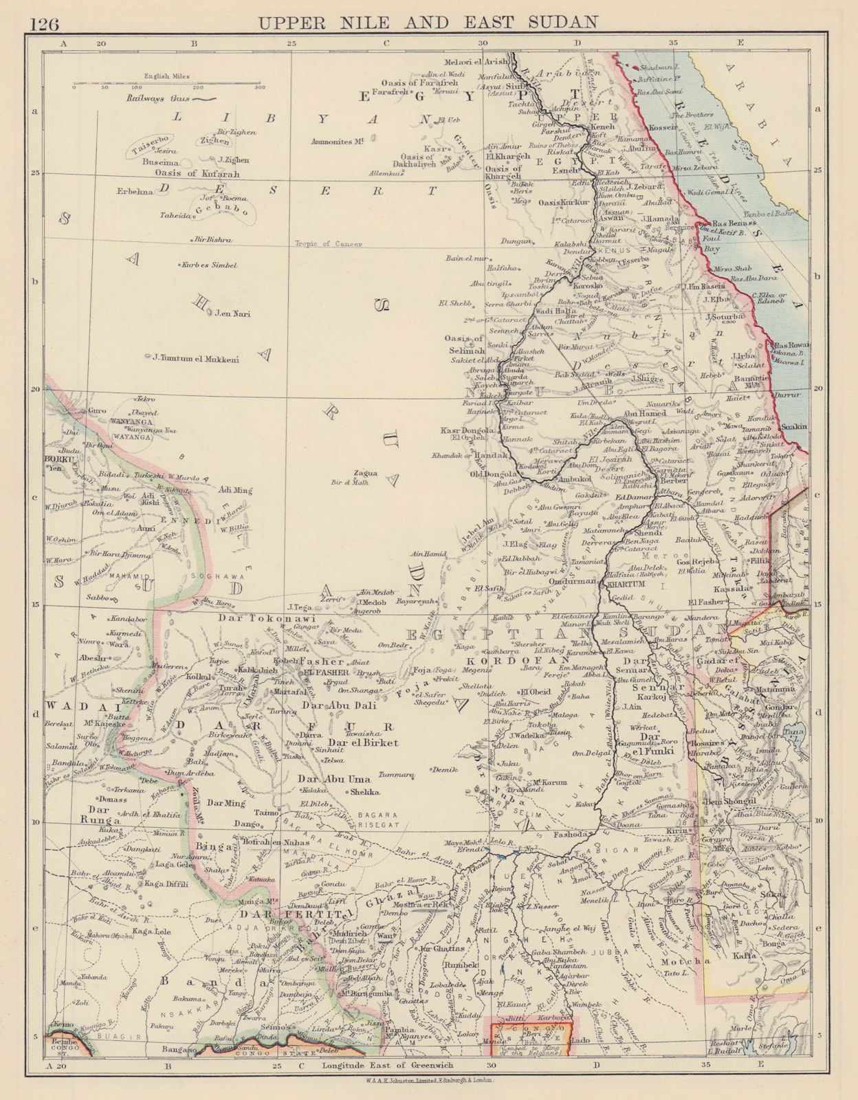 UPPER NILE & EAST SUDAN Khartoum White/Blue Nile Aswan Low Dam JOHNSTON 1901 map
