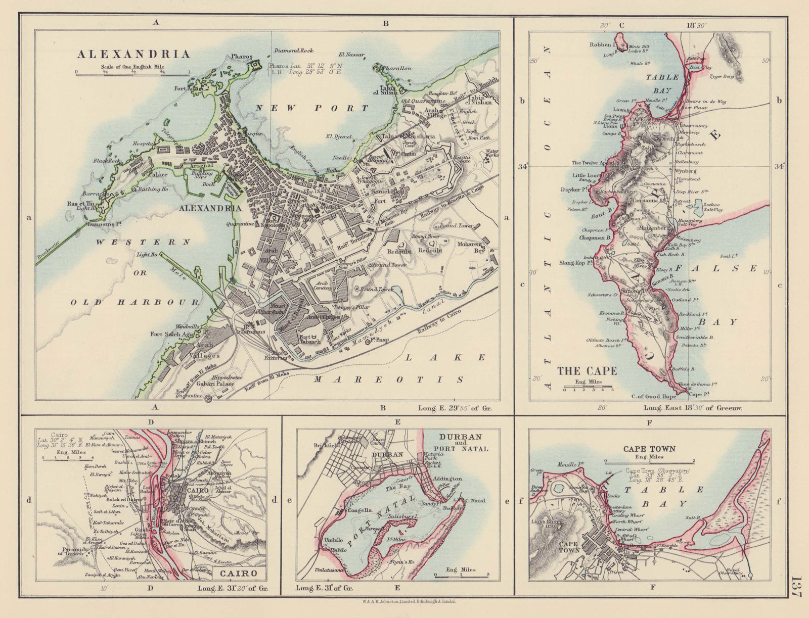 AFRICAN PORTS. Alexandria Cape Town Cairo Port Natal Durban. JOHNSTON 1901 map