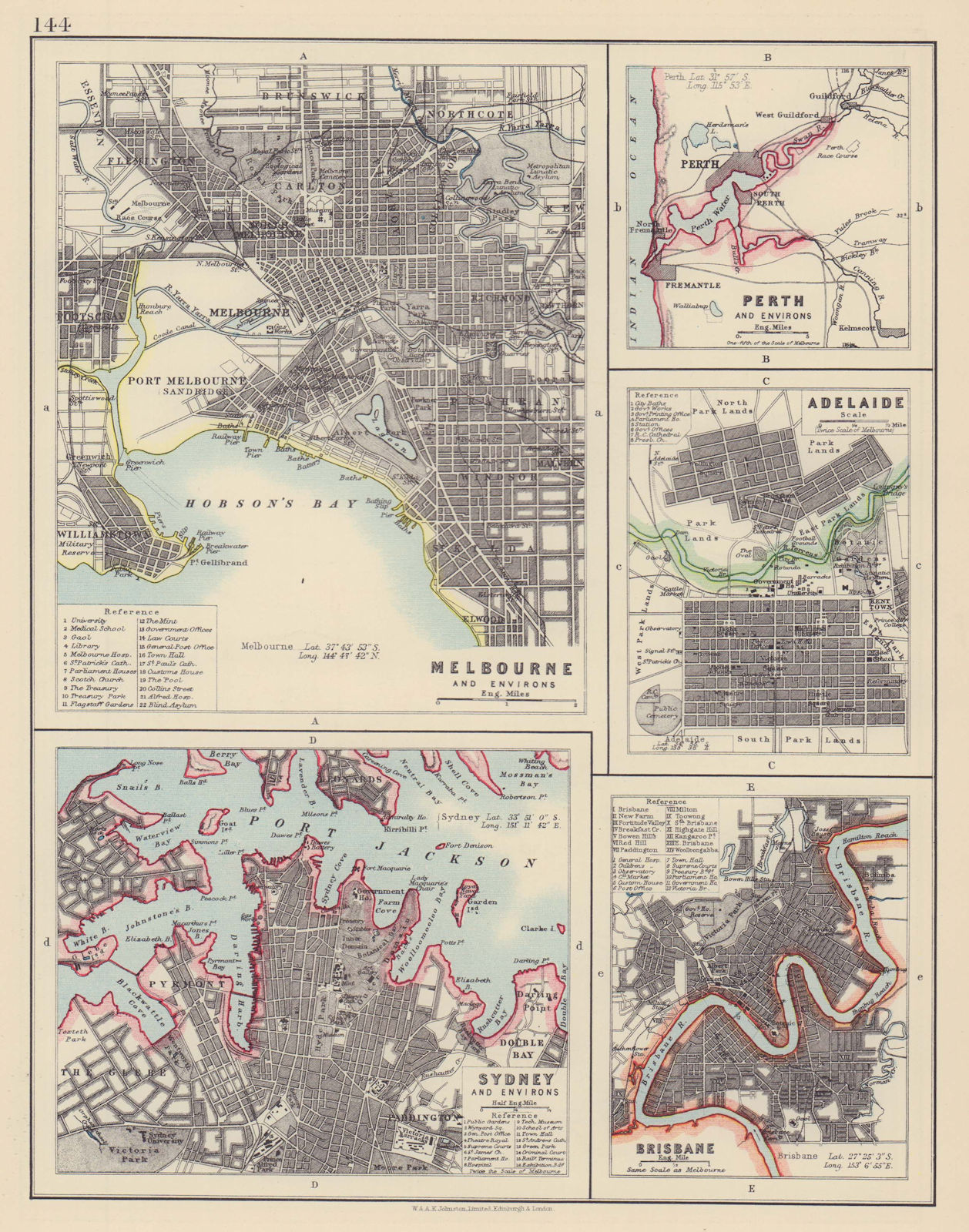 AUSTRALIAN CITIES. Melbourne Sydney Perth Adelaide Brisbane. JOHNSTON 1901 map