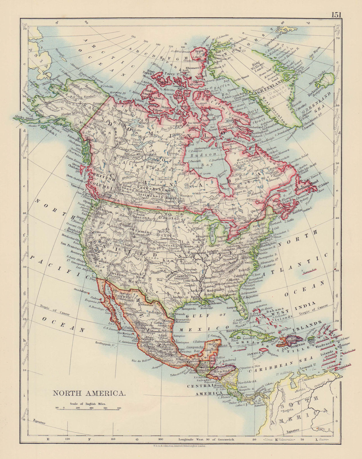 NORTH AMERICA POLITICAL. Greenland "Danish America" USA Canada Mexico 1901 map