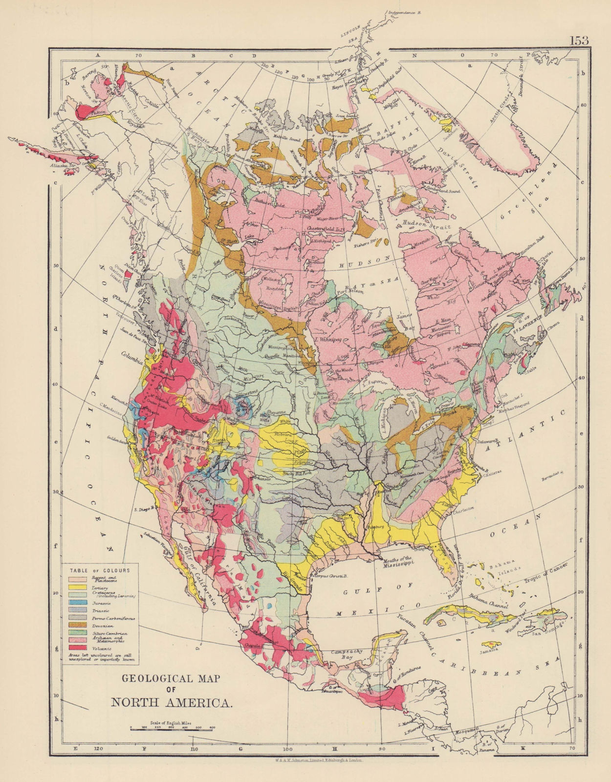 NORTH AMERICA GEOLOGICAL Volcanic Tertiary Jurassic Cretaceous JOHNSTON 1901 map