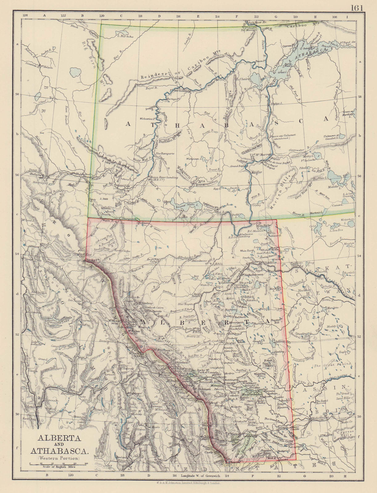 ATHABASCA & ALBERTA Province map w/ Canadian Pacific Railroad. JOHNSTON 1901