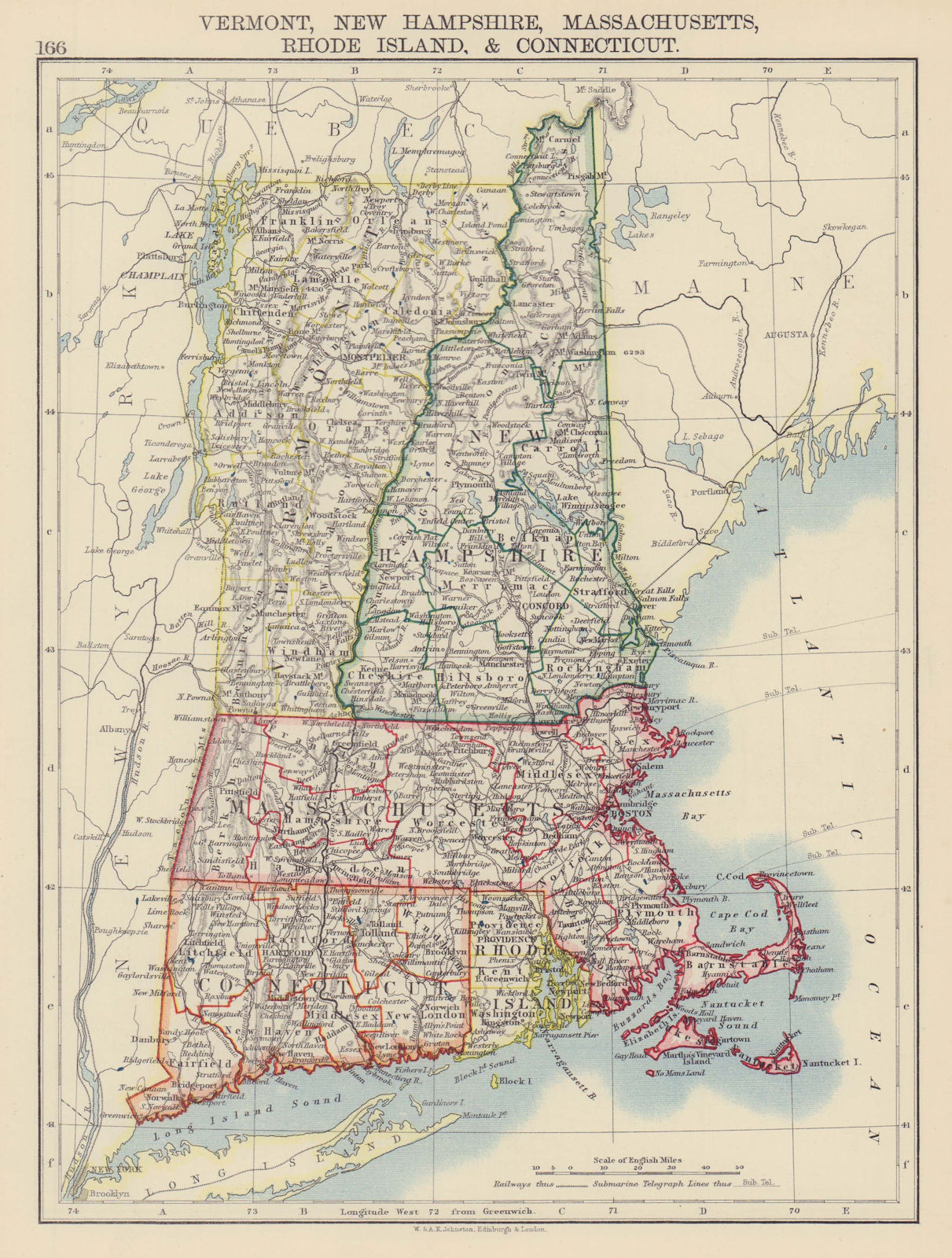 Associate Product NEW ENGLAND. Vermont New Hampshire Massachusetts RI Connecticut 1901 old map