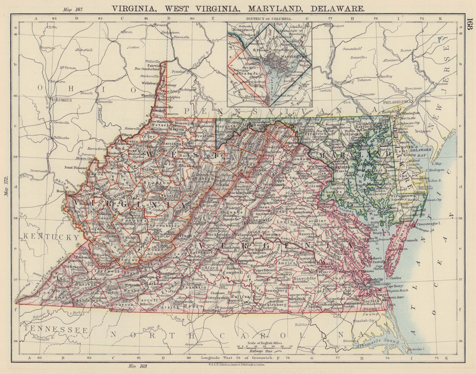 Associate Product US MID ATLANTIC STATES VA West Virginia Maryland Delaware Washington DC 1901 map