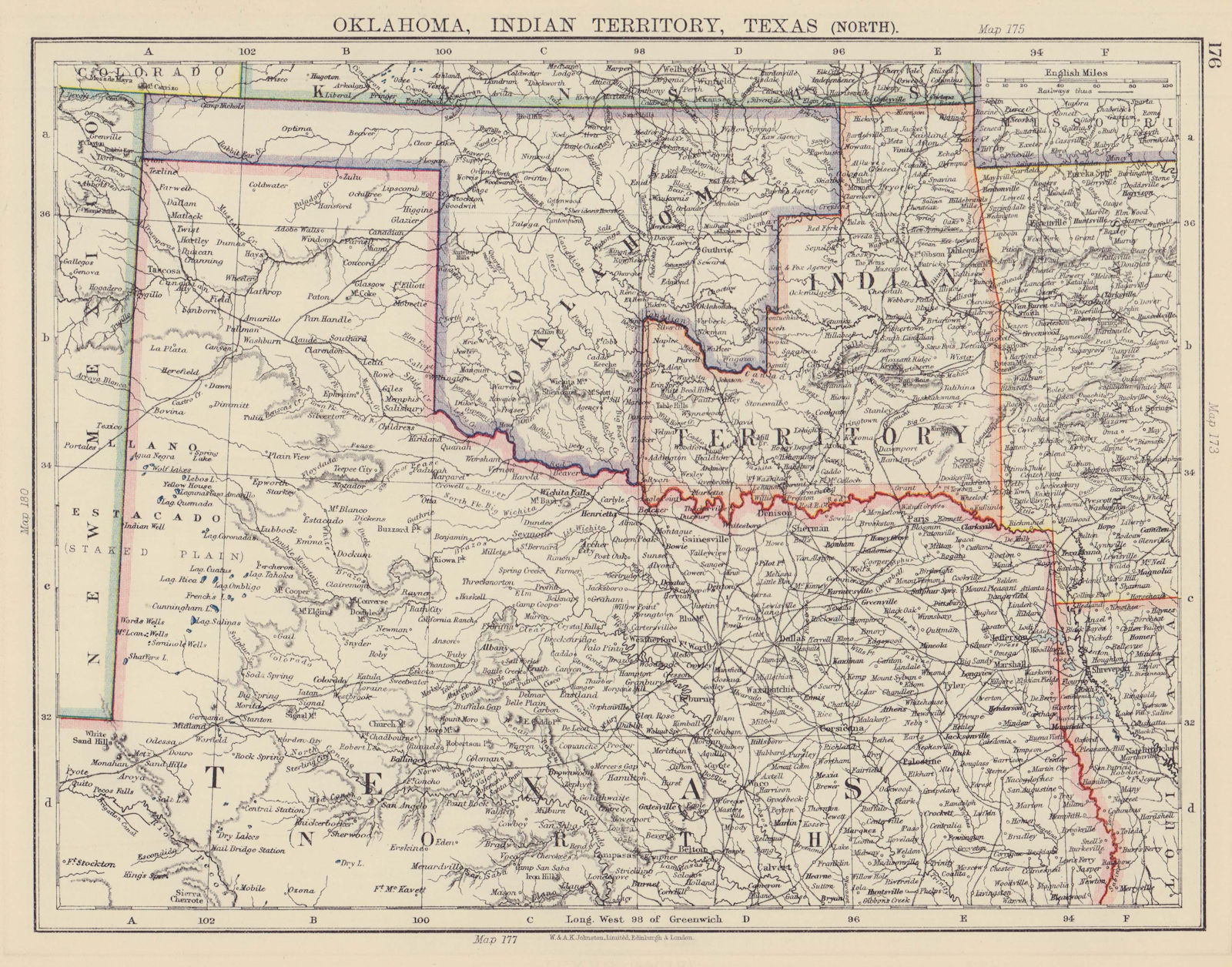 SOUTH CENTRAL USA. Oklahoma, Indian Territory & North Texas. JOHNSTON 1901 map