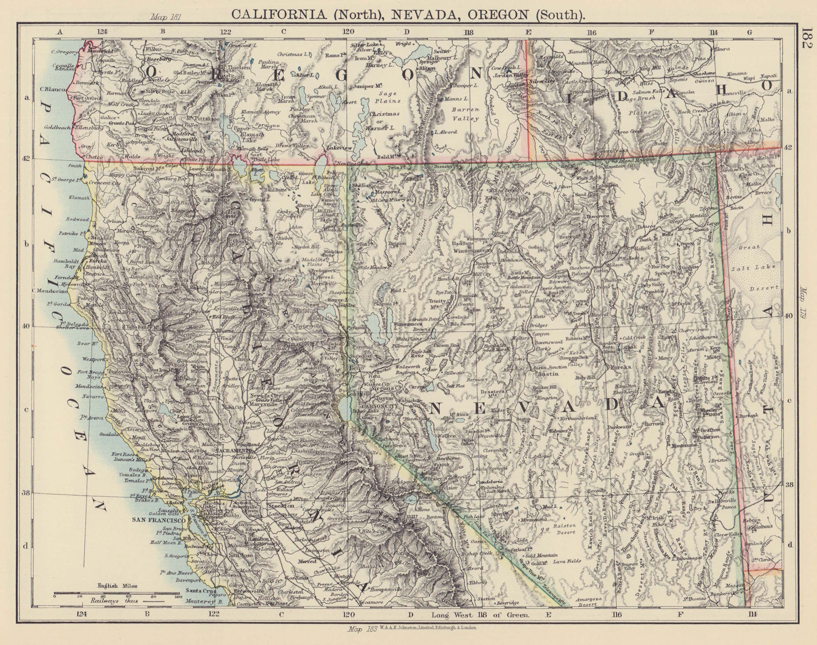 USA WEST/PACIFIC. Northern California & Nevada; South Oregon. Railroads 1901 map