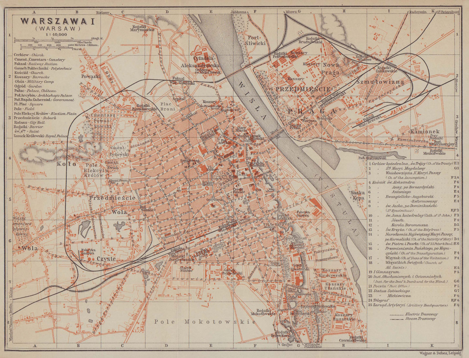 Associate Product Warsaw I town/city plan miasta mapa. Poland. Warszawa. BAEDEKER 1914 old