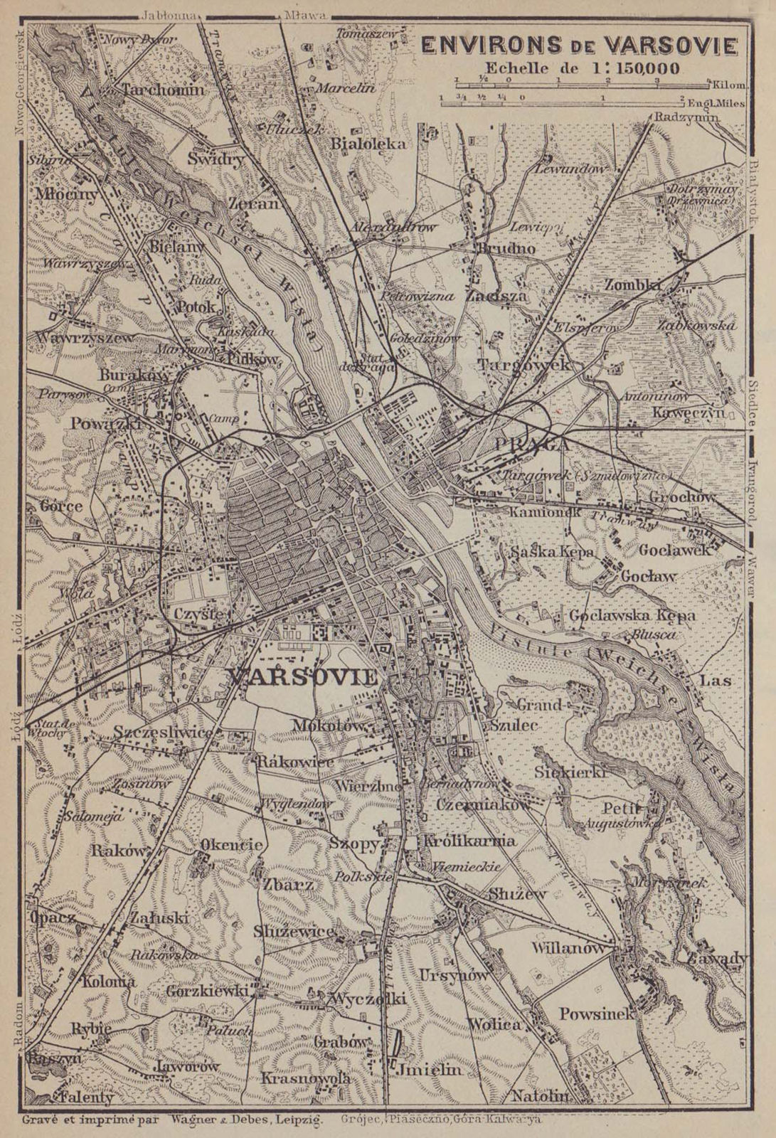 Environs of Warsaw. Poland. Warschau. BAEDEKER 1914 old antique map plan chart