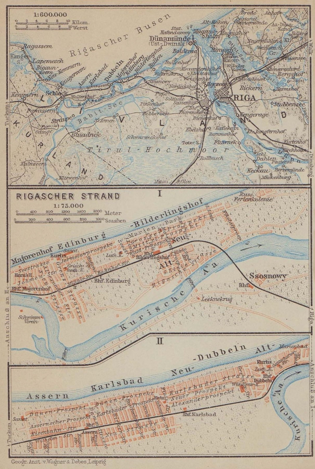 Riga environs / Jurmala town/city plan pilsetas karte. Latvia. BAEDEKER 1914 map