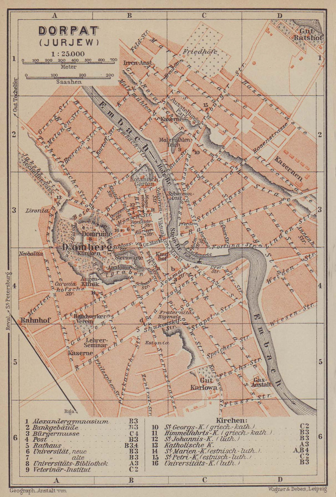 Tartu town/city plan linna kaart. Estonia. Dorpat/Jurjew. BAEDEKER 1914 map