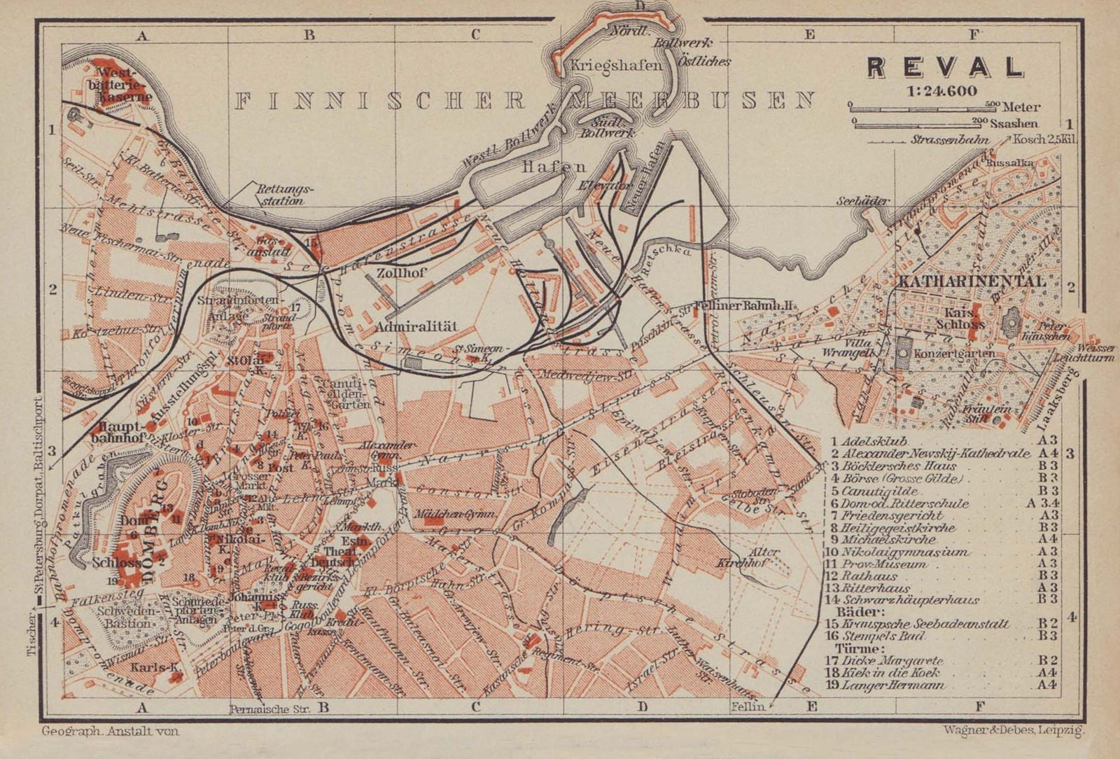Tallinn town/city plan linna kaart. Estonia. Reval. BAEDEKER 1914 old map