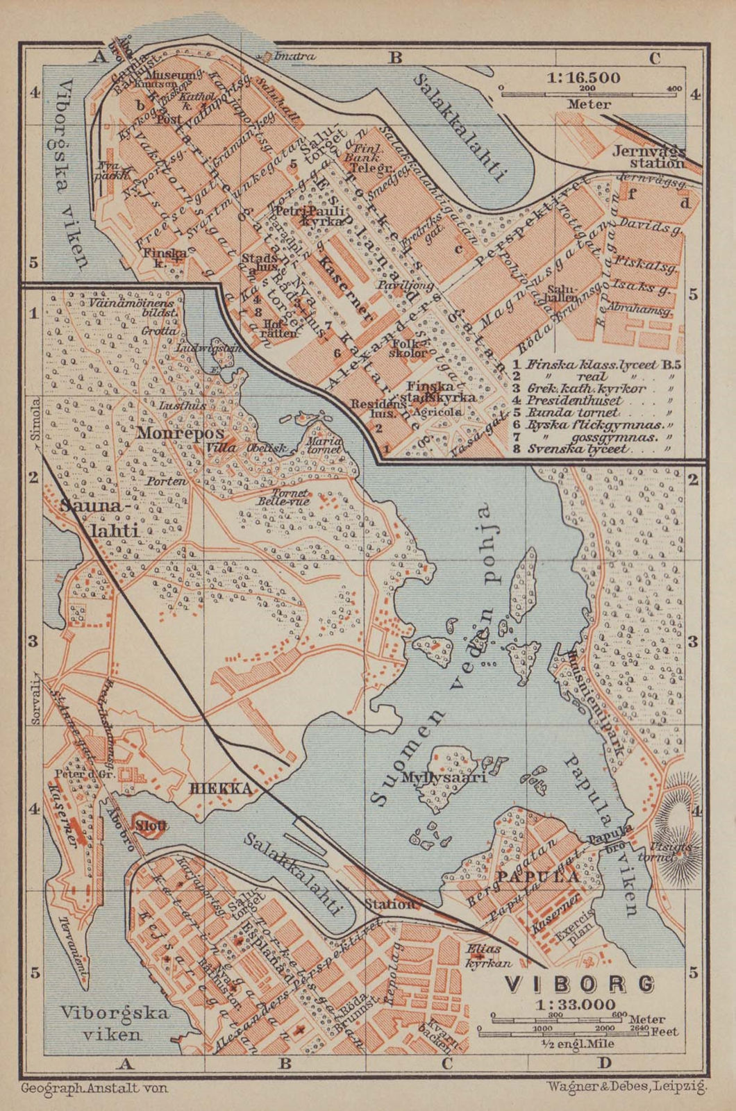 Vyborg (Viipuri) town/city plan. Russia. Viborg. BAEDEKER 1914 old antique map