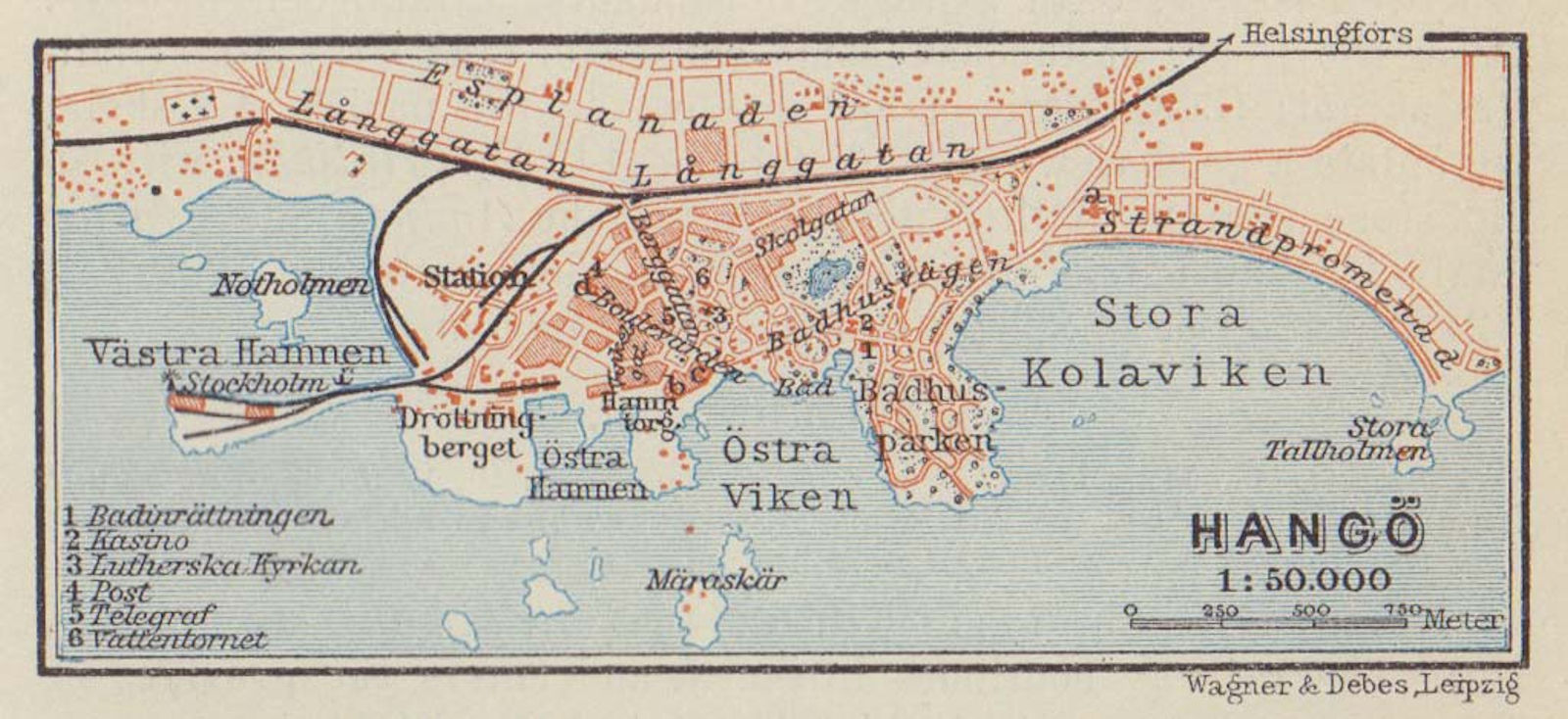 Hanko / Hango town / city plan. Finland. VERY SMALL. BAEDEKER 1914 old map