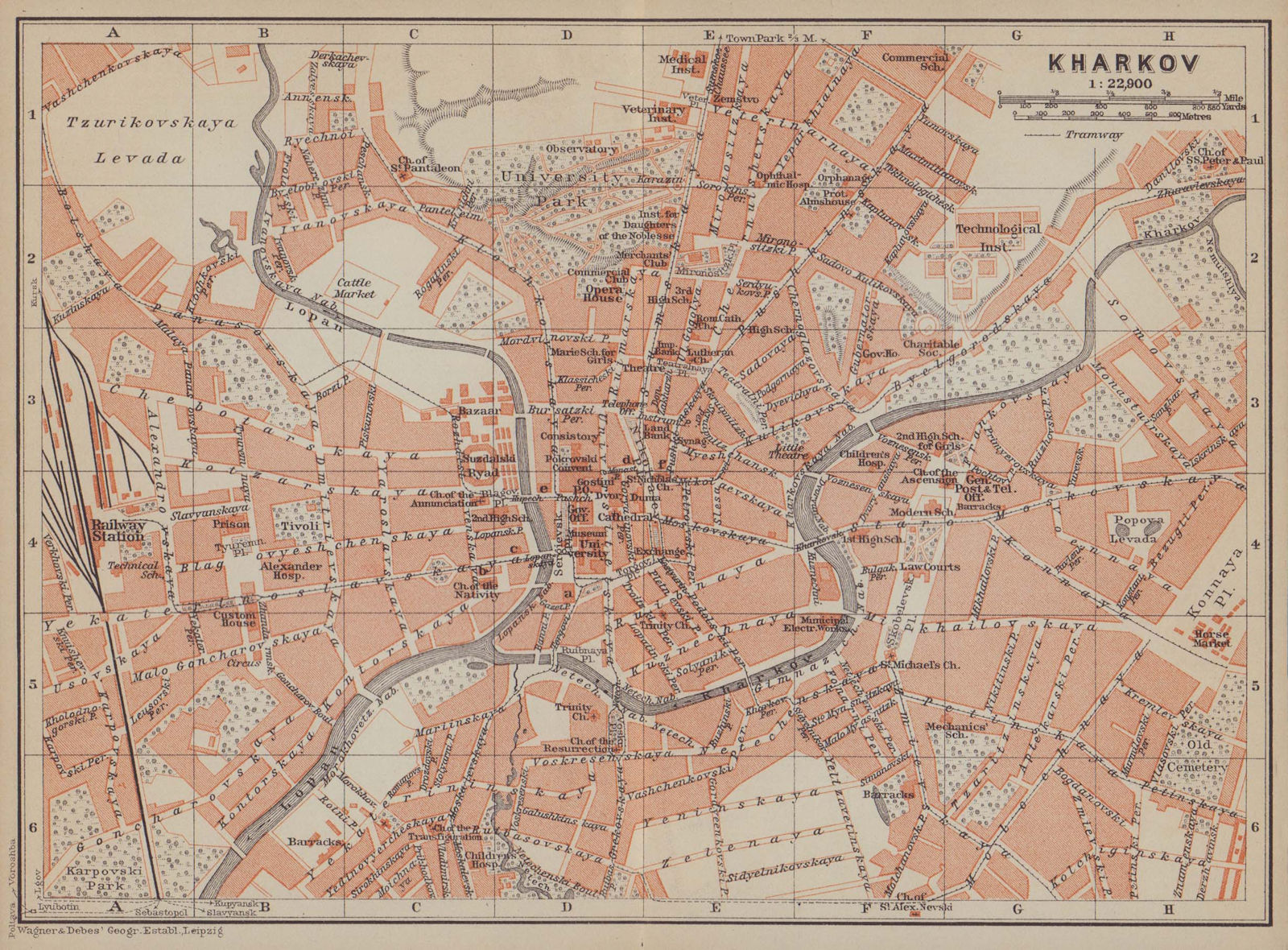 Kharkov/Kharkiv town/city plan. Ukraine. Charkow. BAEDEKER 1914 old map