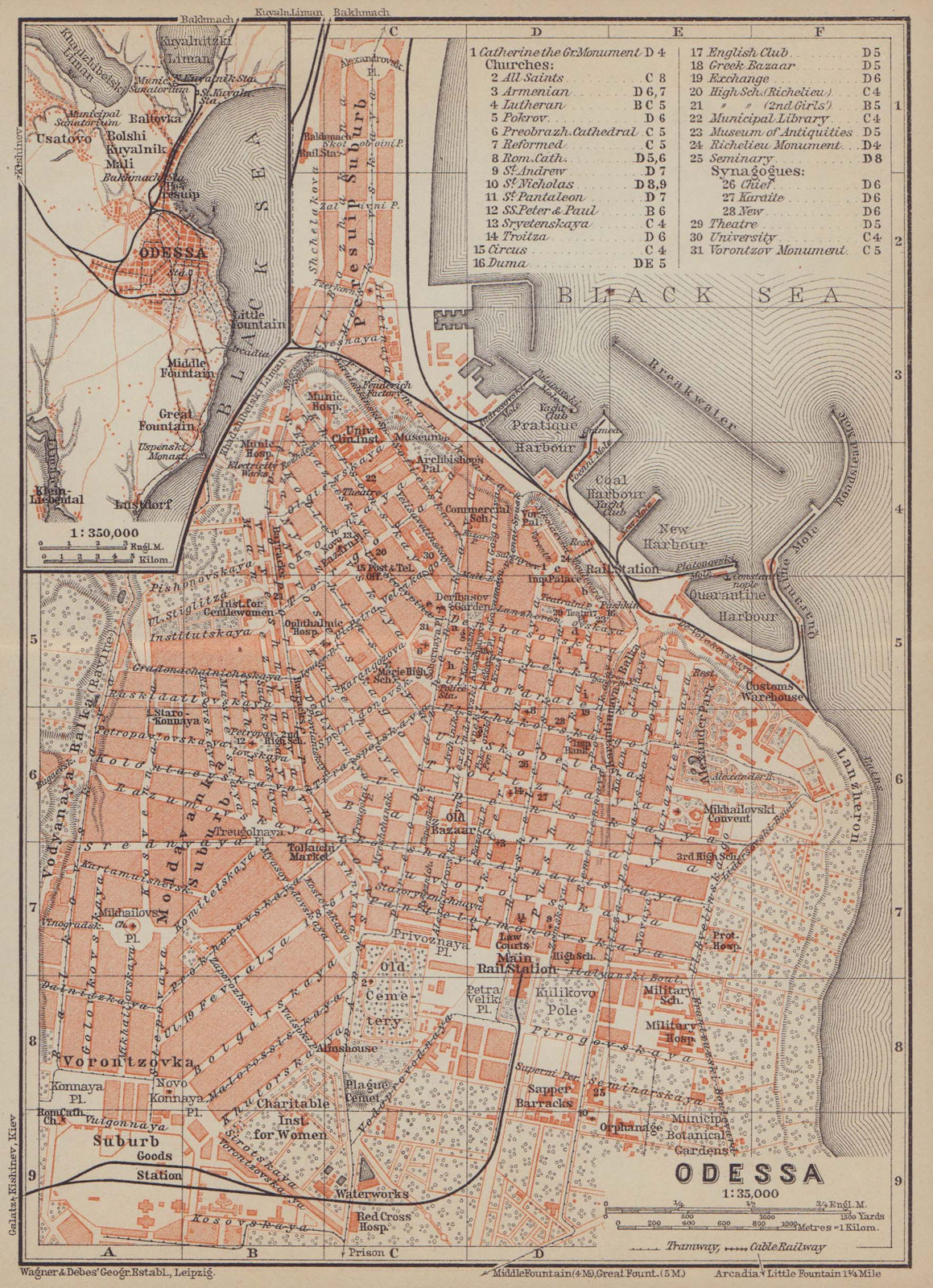 Odessa town/city plan. Ukraine. BAEDEKER 1914 old antique map chart
