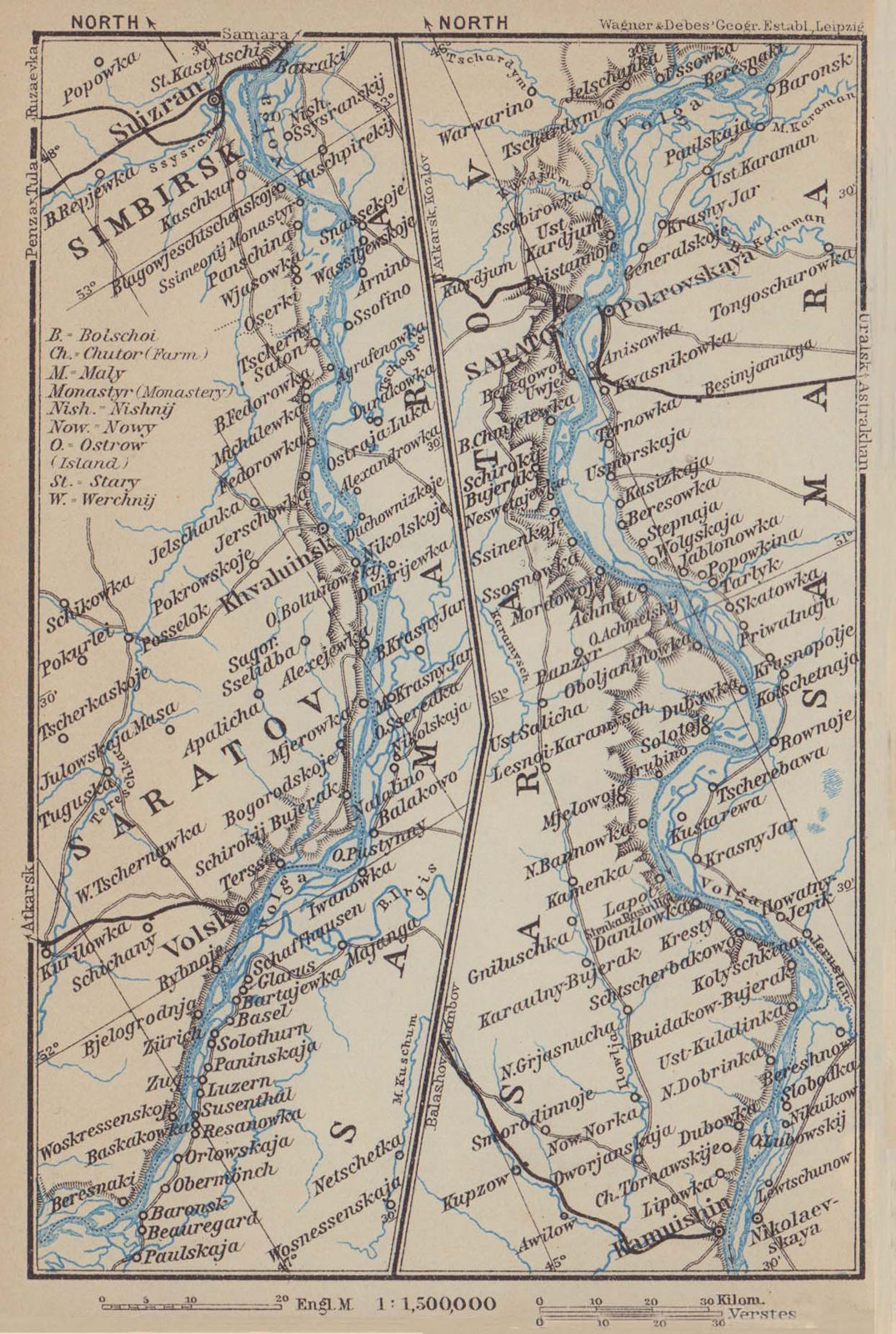 Associate Product Volga River [Kamyshin - Saratov -Volsk - Syzran]. Russia. BAEDEKER 1914 map